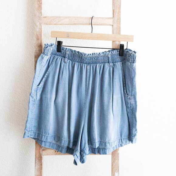 Knox Rose Women’s Size XXL Blue 100% Lyocell Paperbag High Waist Shorts - Picture 1 of 7